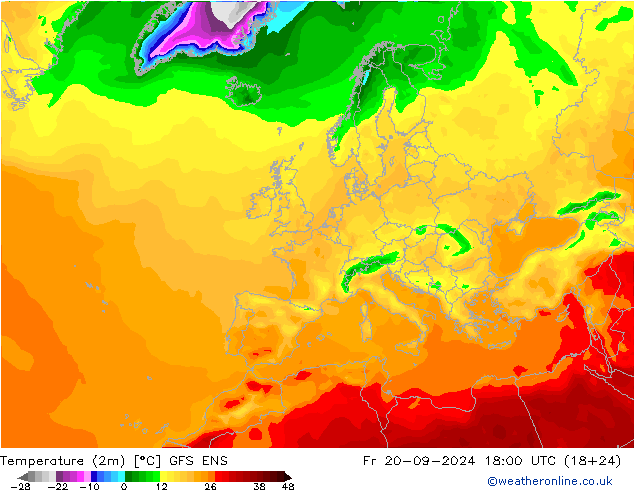 Sıcaklık Haritası (2m) GFS ENS Cu 20.09.2024 18 UTC