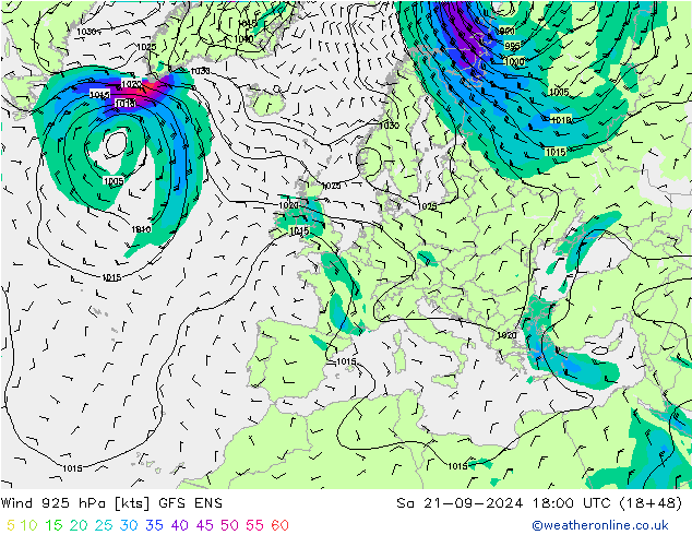 Vento 925 hPa GFS ENS Sáb 21.09.2024 18 UTC