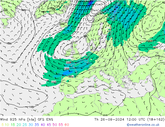 Viento 925 hPa GFS ENS jue 26.09.2024 12 UTC