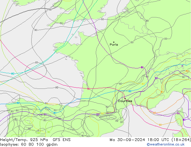 Height/Temp. 925 hPa GFS ENS  30.09.2024 18 UTC