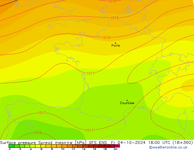 Surface pressure Spread GFS ENS Fr 04.10.2024 18 UTC