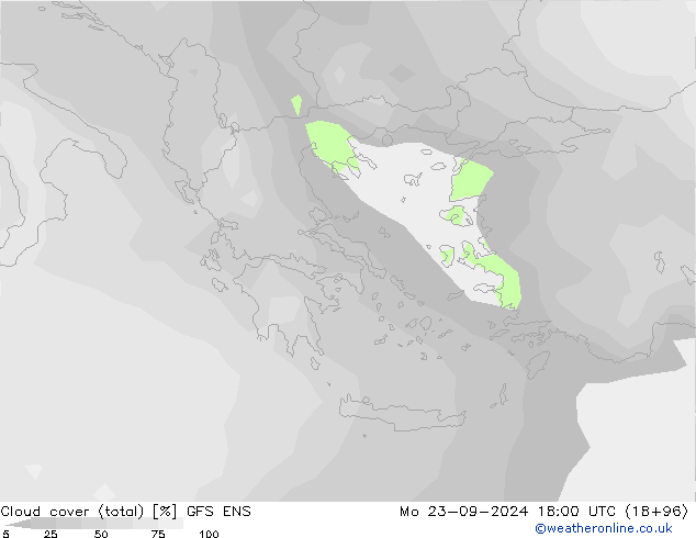 Cloud cover (total) GFS ENS Mo 23.09.2024 18 UTC