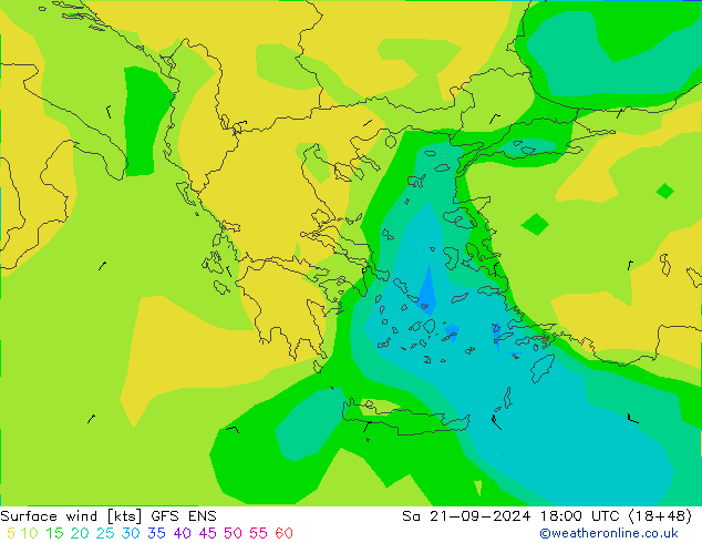 Vent 10 m GFS ENS sam 21.09.2024 18 UTC