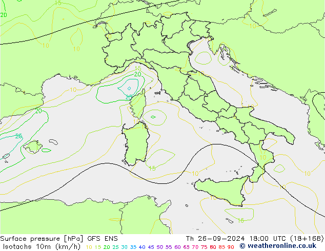 Isotachs (kph) GFS ENS  26.09.2024 18 UTC