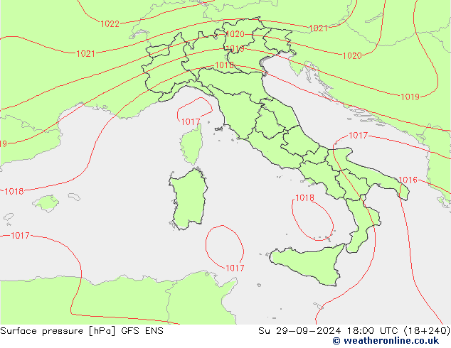 Pressione al suolo GFS ENS dom 29.09.2024 18 UTC