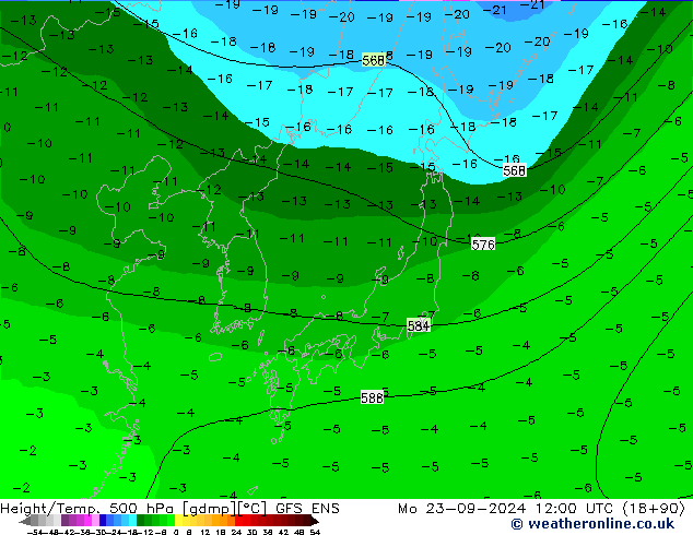 Height/Temp. 500 hPa GFS ENS Po 23.09.2024 12 UTC