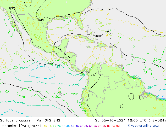 Isotaca (kph) GFS ENS sáb 05.10.2024 18 UTC