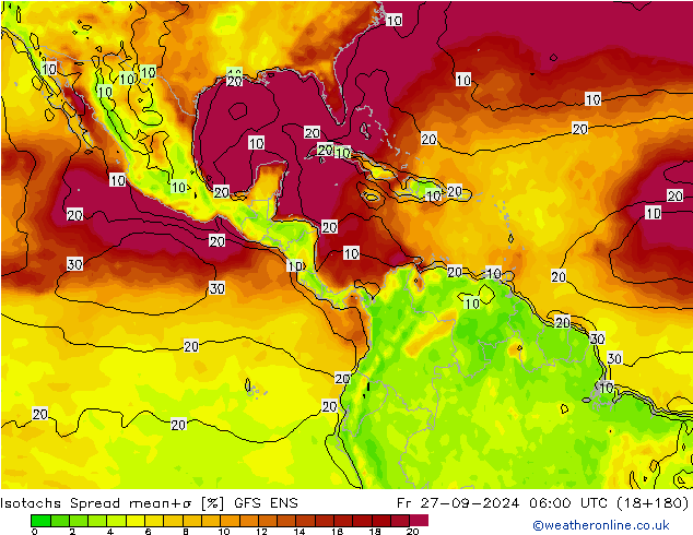 Isotachen Spread GFS ENS Fr 27.09.2024 06 UTC