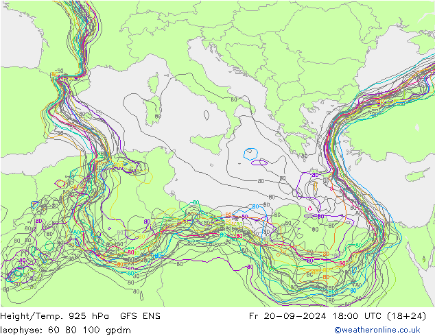 Yükseklik/Sıc. 925 hPa GFS ENS Cu 20.09.2024 18 UTC