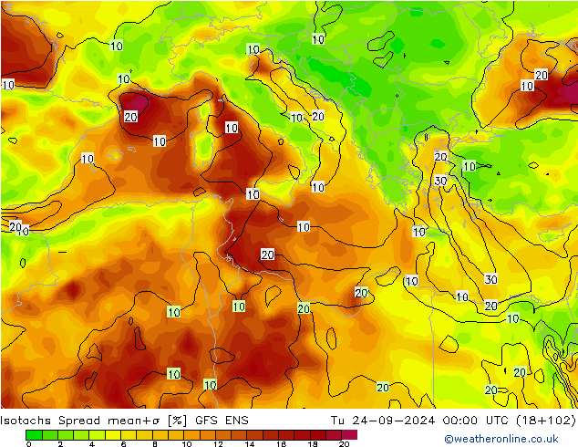 Isotachen Spread GFS ENS di 24.09.2024 00 UTC