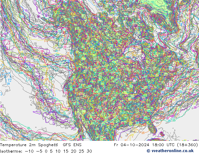 Temperatuurkaart Spaghetti GFS ENS vr 04.10.2024 18 UTC