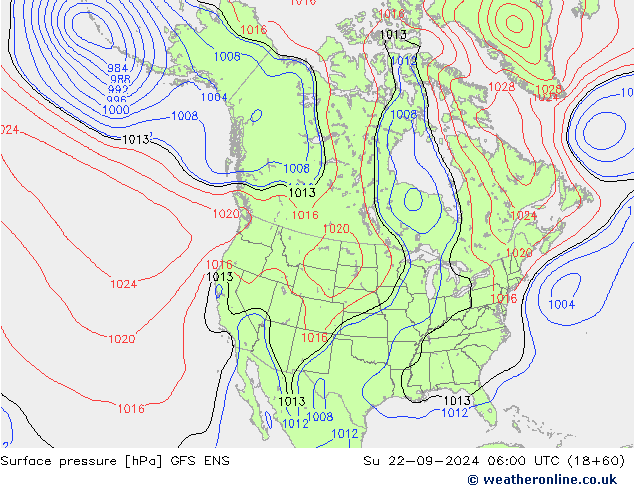 Surface pressure GFS ENS Su 22.09.2024 06 UTC