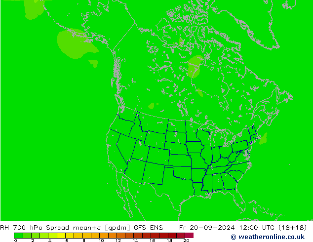 RH 700 hPa Spread GFS ENS pt. 20.09.2024 12 UTC