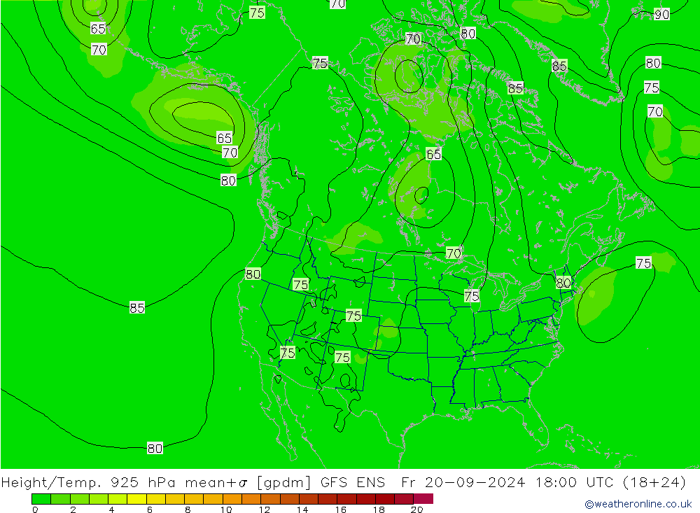 Height/Temp. 925 hPa GFS ENS  20.09.2024 18 UTC