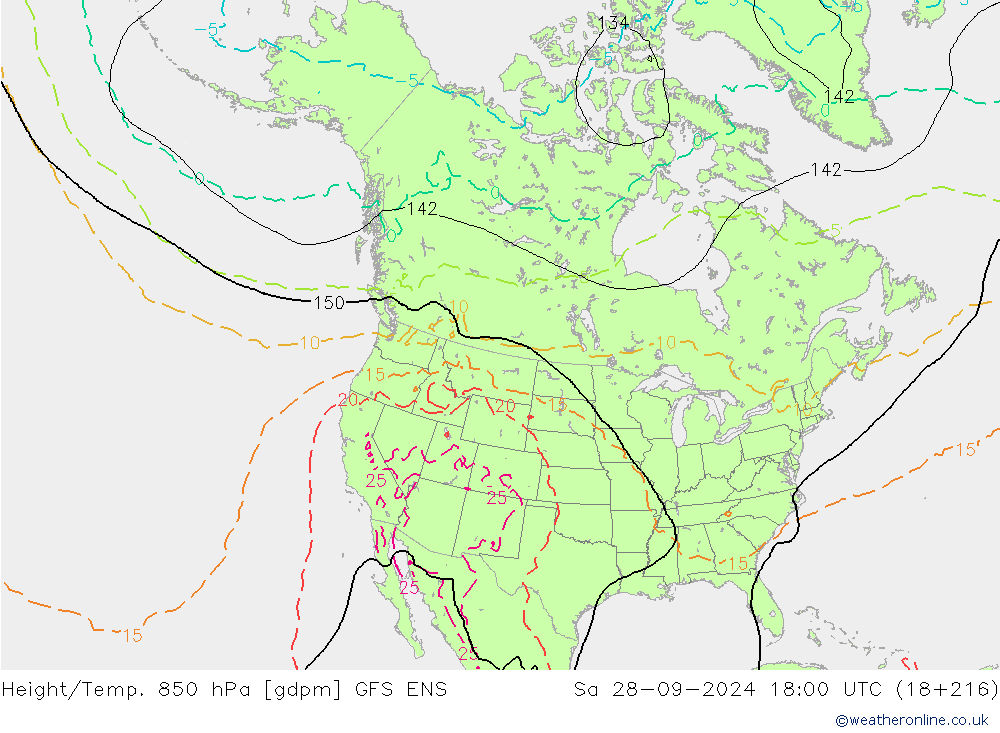 Height/Temp. 850 hPa GFS ENS Sa 28.09.2024 18 UTC