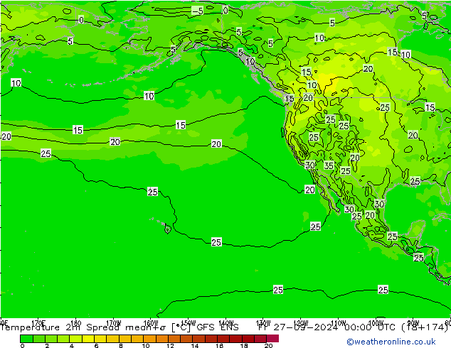 Temperature 2m Spread GFS ENS Fr 27.09.2024 00 UTC