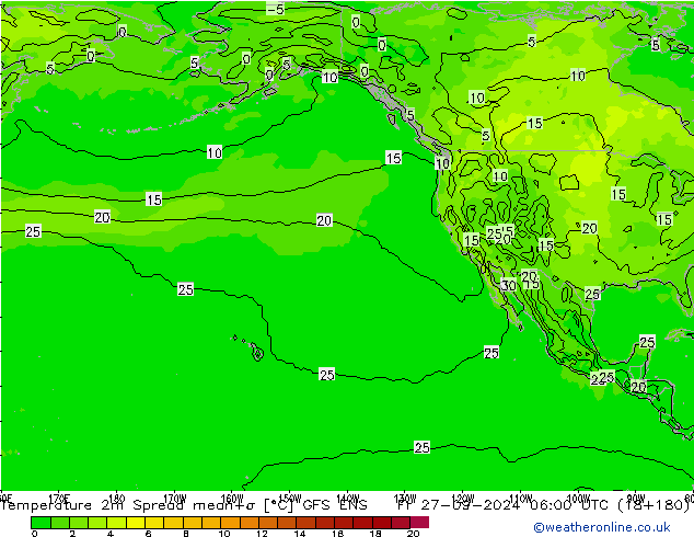 mapa temperatury 2m Spread GFS ENS pt. 27.09.2024 06 UTC