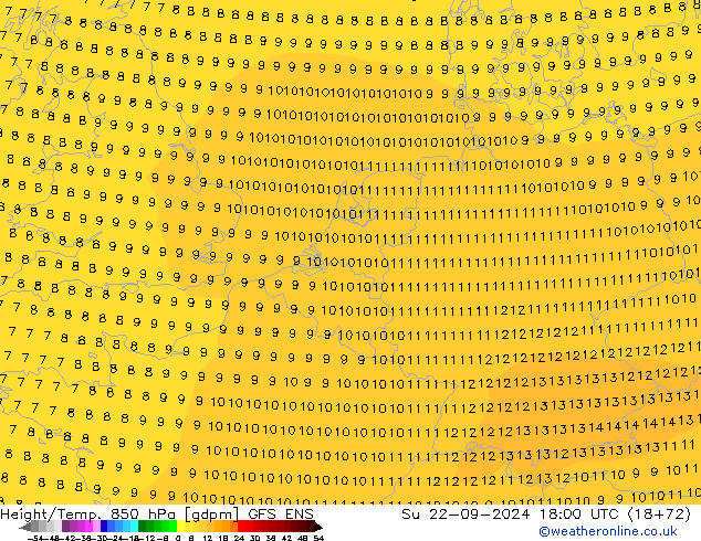 Height/Temp. 850 hPa GFS ENS So 22.09.2024 18 UTC