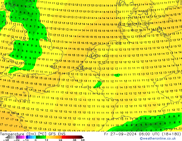 Temperaturkarte (2m) GFS ENS Fr 27.09.2024 06 UTC