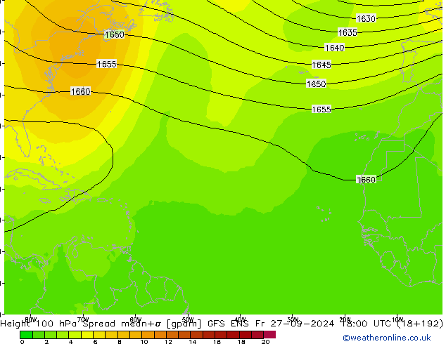 Height 100 hPa Spread GFS ENS  27.09.2024 18 UTC