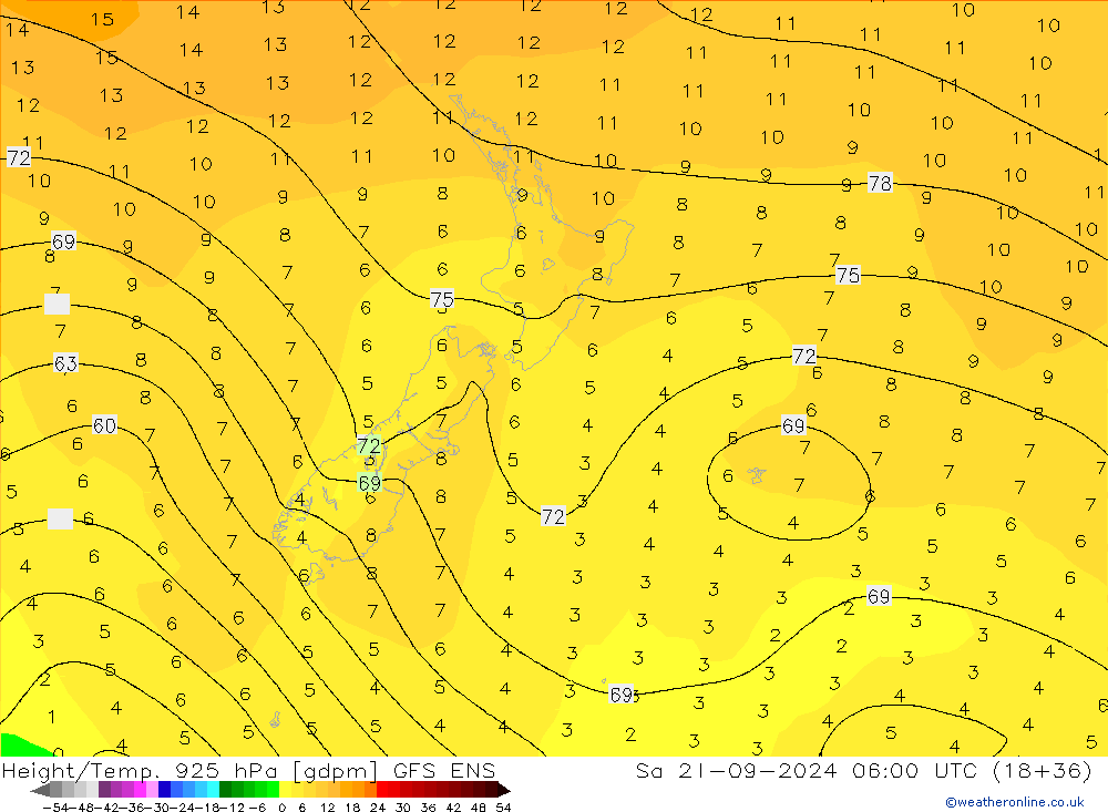 Height/Temp. 925 hPa GFS ENS Sa 21.09.2024 06 UTC