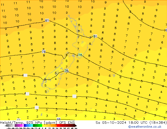 Height/Temp. 925 hPa GFS ENS Sa 05.10.2024 18 UTC