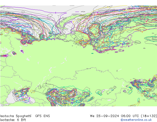 Isotachs Spaghetti GFS ENS mer 25.09.2024 06 UTC