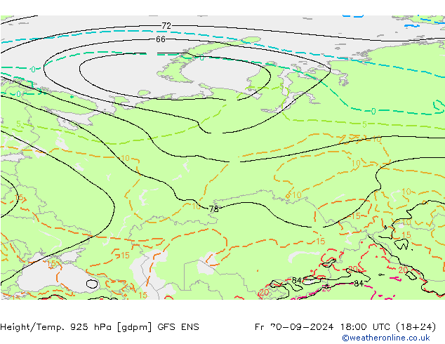 Height/Temp. 925 hPa GFS ENS pt. 20.09.2024 18 UTC