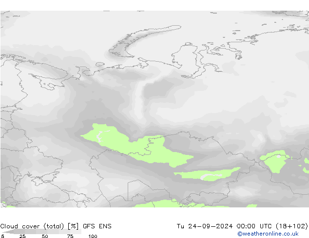 Cloud cover (total) GFS ENS Tu 24.09.2024 00 UTC