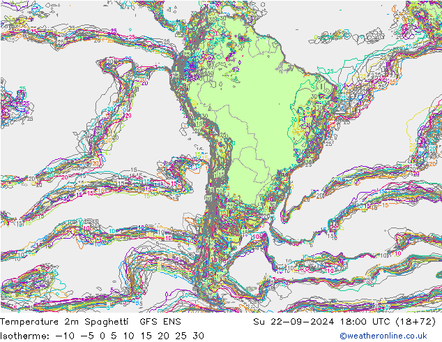 Temperatura 2m Spaghetti GFS ENS Dom 22.09.2024 18 UTC