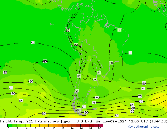 Height/Temp. 925 hPa GFS ENS We 25.09.2024 12 UTC