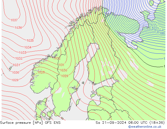 Surface pressure GFS ENS Sa 21.09.2024 06 UTC