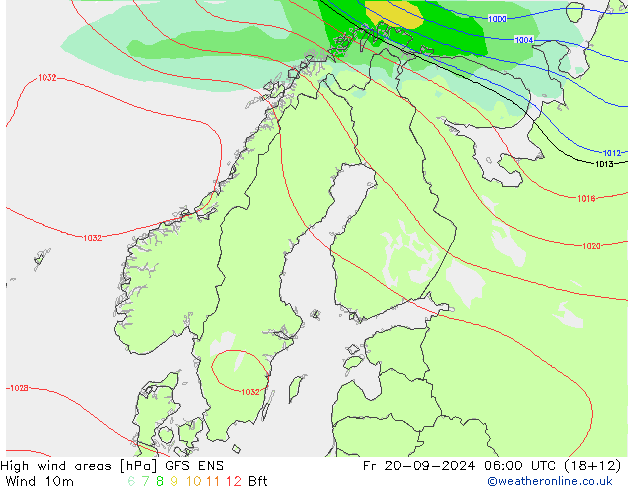 High wind areas GFS ENS пт 20.09.2024 06 UTC