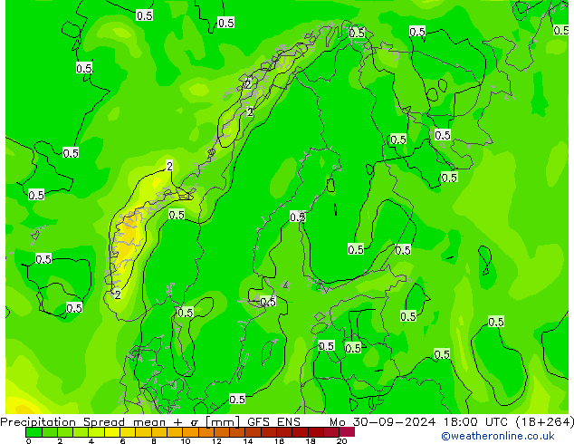 Neerslag Spread GFS ENS ma 30.09.2024 18 UTC