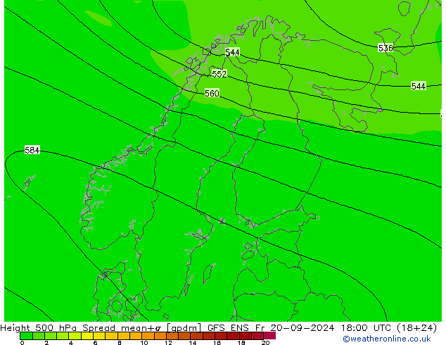 Height 500 hPa Spread GFS ENS Fr 20.09.2024 18 UTC