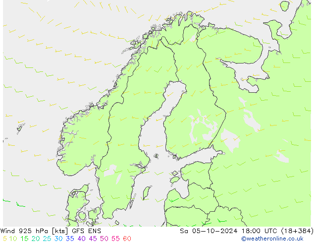 Wind 925 hPa GFS ENS za 05.10.2024 18 UTC