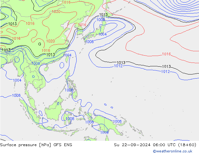 Surface pressure GFS ENS Su 22.09.2024 06 UTC