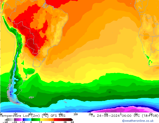 Minumum Değer (2m) GFS ENS Sa 24.09.2024 06 UTC