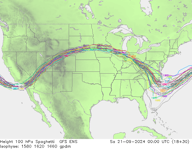 Geop. 100 hPa Spaghetti GFS ENS sáb 21.09.2024 00 UTC