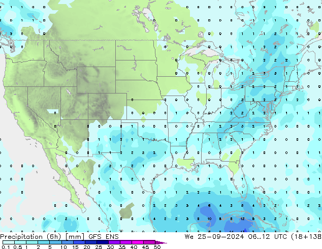 Totale neerslag (6h) GFS ENS wo 25.09.2024 12 UTC