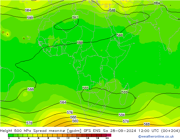 Height 500 гПа Spread GFS ENS сб 28.09.2024 12 UTC