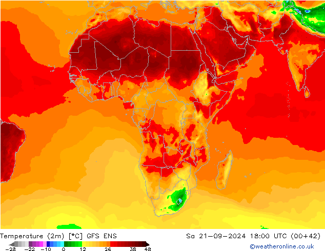 Temperature (2m) GFS ENS Sa 21.09.2024 18 UTC