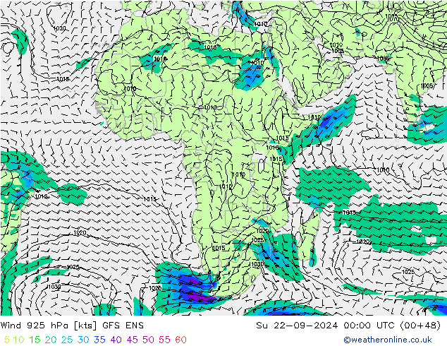 Wind 925 hPa GFS ENS zo 22.09.2024 00 UTC