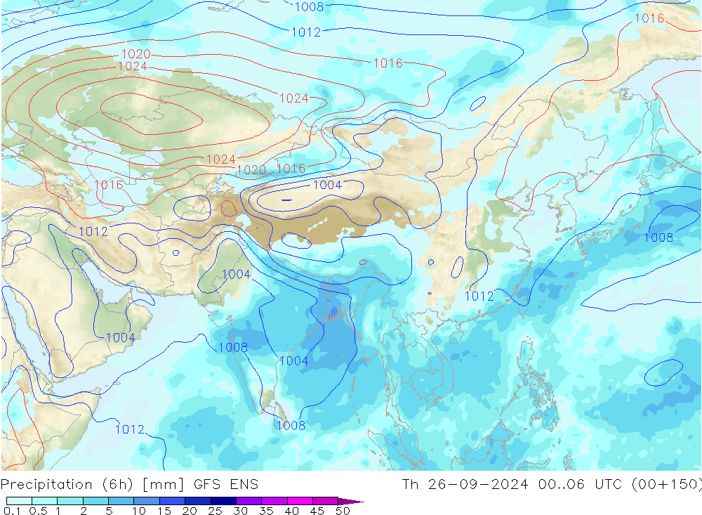 Precipitation (6h) GFS ENS Čt 26.09.2024 06 UTC