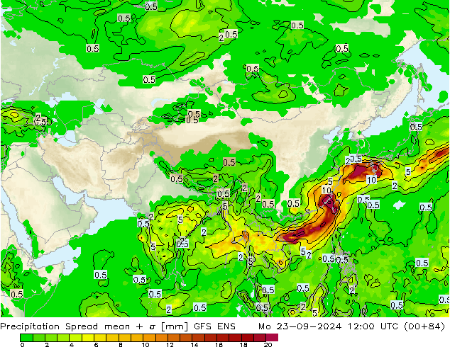 Neerslag Spread GFS ENS ma 23.09.2024 12 UTC