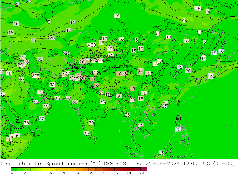 Temperature 2m Spread GFS ENS Ne 22.09.2024 12 UTC