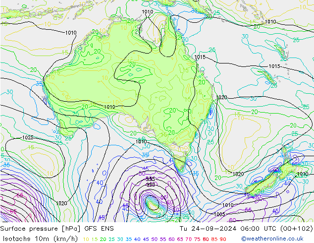 Isotachs (kph) GFS ENS Tu 24.09.2024 06 UTC