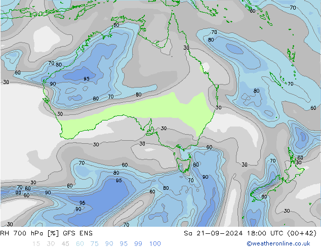 RH 700 hPa GFS ENS Sa 21.09.2024 18 UTC