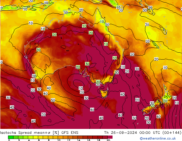 Isotachs Spread GFS ENS Qui 26.09.2024 00 UTC