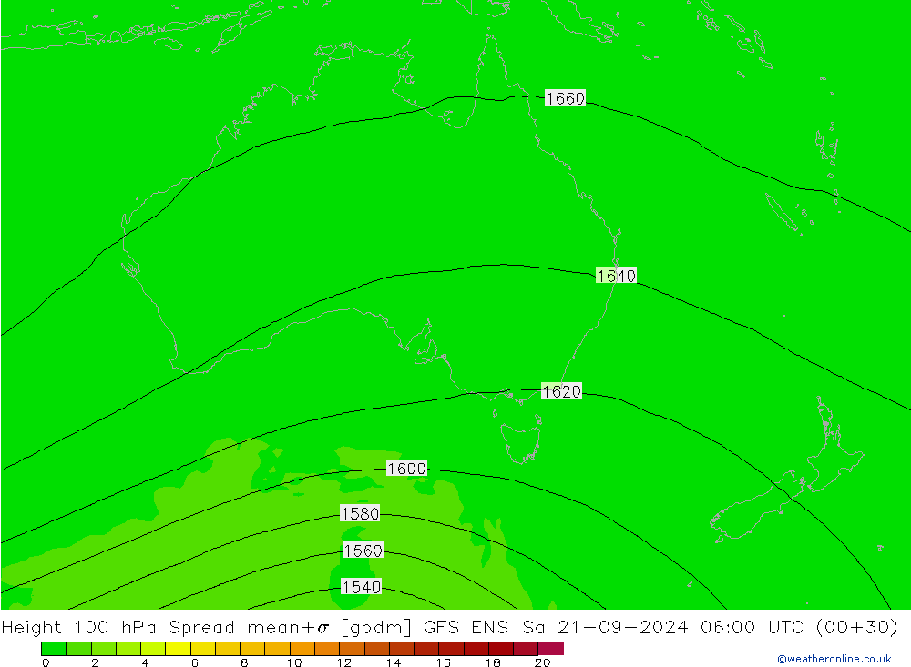 Height 100 hPa Spread GFS ENS Sa 21.09.2024 06 UTC